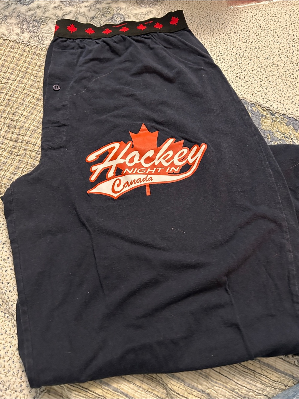Hockey Night in Canada Men's Navy Lounge Shorts with Red Maple Logo